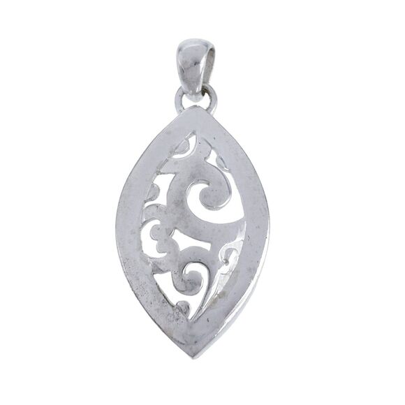 Vintage SU Thailand Sterling Silver 925 Marquise Open Scrollwork Pendant - Picture 2 of 7